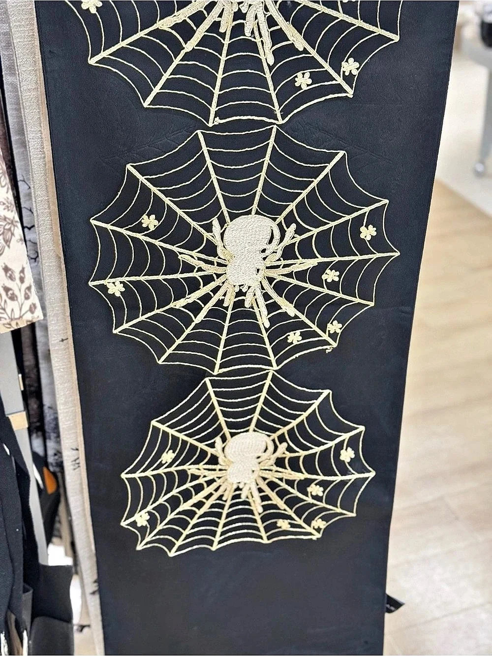 Tahari Home Spiderweb Table Runner Black & Gold set of 2 NWT